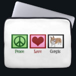 Niedlich Corgi Laptopschutzhülle<br><div class="desc">Ein Friedensschild, ein Herz und ein niedlicher, pembrauner Korgi.</div>
