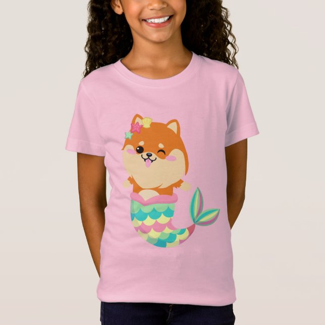 Niedlich Corgi Mermaid Welpe Dog Kids Girl T-Shirt (Vorderseite)