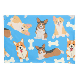 Niedlich Corgi Muster Blau Kissenbezug