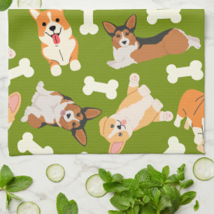 Niedlich Corgi Muster Green Geschirrtuch