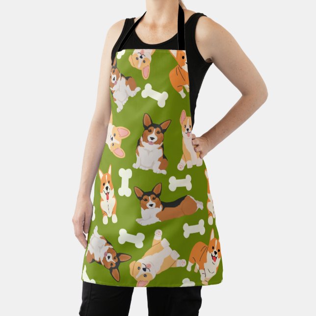 Niedlich Corgi Muster Green Schürze (InSitu)