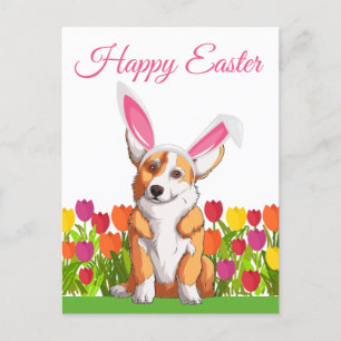 Niedlich Corgi Ostergebliebene Ohren Tulip Blume Postkarte