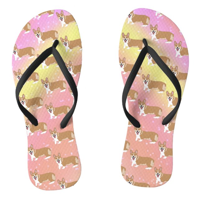 Niedlich-Corgi-Rosa-Orange Flip Flops (Fußbett)