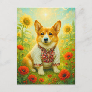 Niedlich Corgi Ukraine Sonnenblume Walisische Köni Postkarte