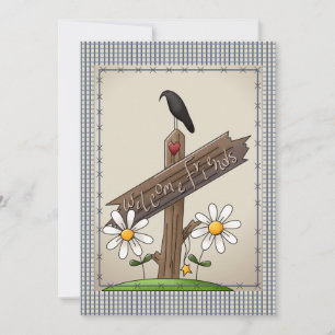 Niedlich Country Blue Gingham Karos Babydusche Einladung