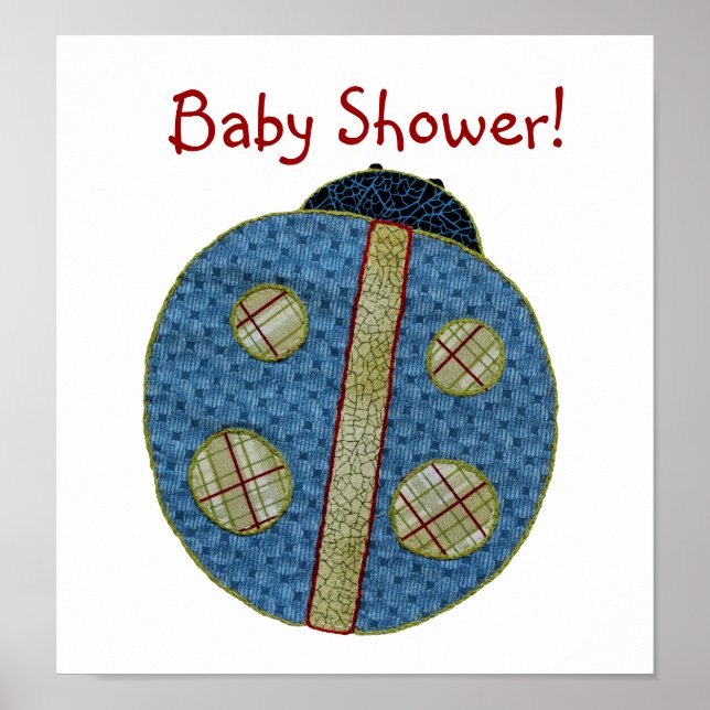 Niedlich Country Style Blue Ladybug Babydusche Poster (Vorne)