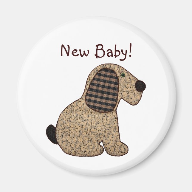 Niedlich Country Style Gingham Dog New Baby Magnet (Vorne)
