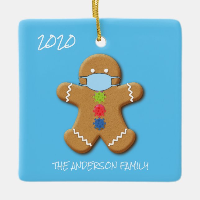 Niedlich Covid Gingerbread Mann Weihnachtsbaum Keramikornament (Vorderseite)