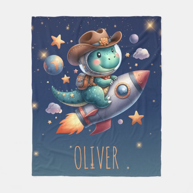 Niedlich Cowboy Astronaut Dinosaurier Riding Space Fleecedecke (Vorderseite)