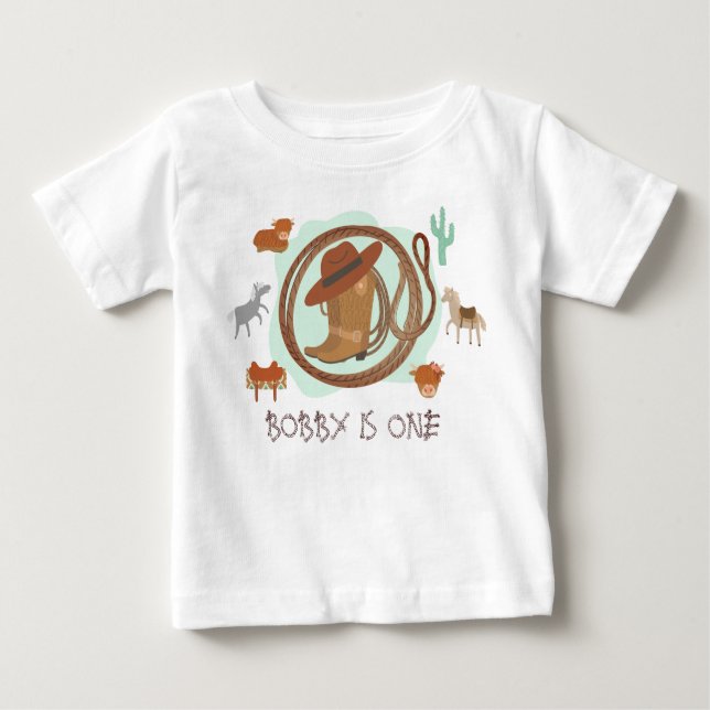 Niedlich Cowboy First Geburtstag Baby T-shirt (Vorderseite)