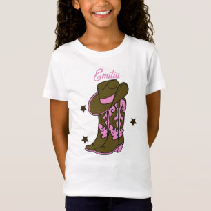 Niedlich Cowboy Girls Pink Brown Name T-Shirt