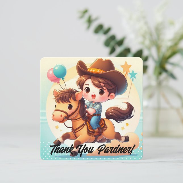 Niedlich Cowboy & Horse Danke zum Geburtstag (Stehend Vorderseite)