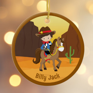 Niedlich Cowboy Kids Name Personalisiert Weihnacht Keramik Ornament