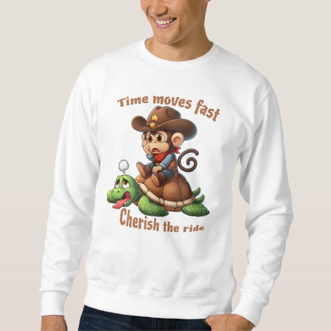 Niedlich Cowboy Monkey Riding Turtle Sweatshirt (Vorderseite)