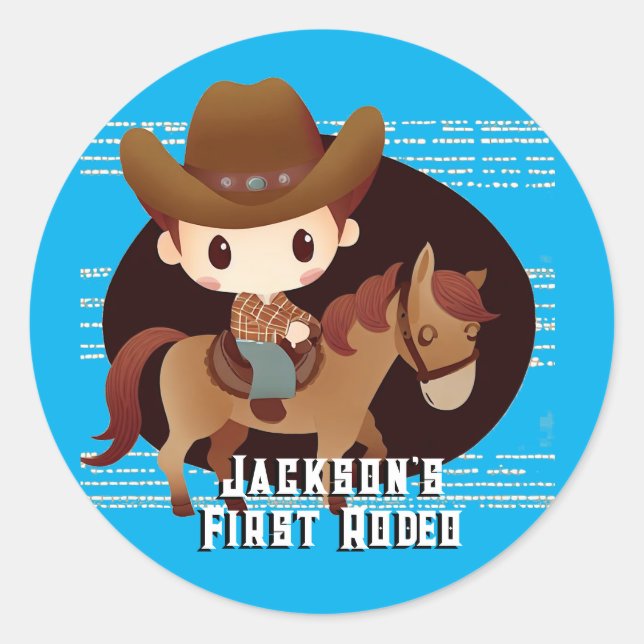 Niedlich Cowboy Rodeo Geburtstag Runder Aufkleber (Vorderseite)