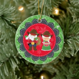 Niedlich Cowboy Santa und Mrs. Clause 1. Weihnacht Keramikornament