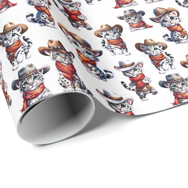Niedlich Cowboy Snow Leopard Geschenkpapier (Rolleneckpunkt)