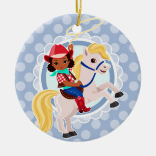Niedlich Cowgirl Horse - Rodeo African American Gi Keramik Ornament