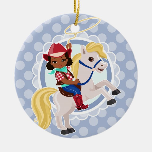 Niedlich Cowgirl Horse - Rodeo African American Gi Keramik Ornament (Vorne)