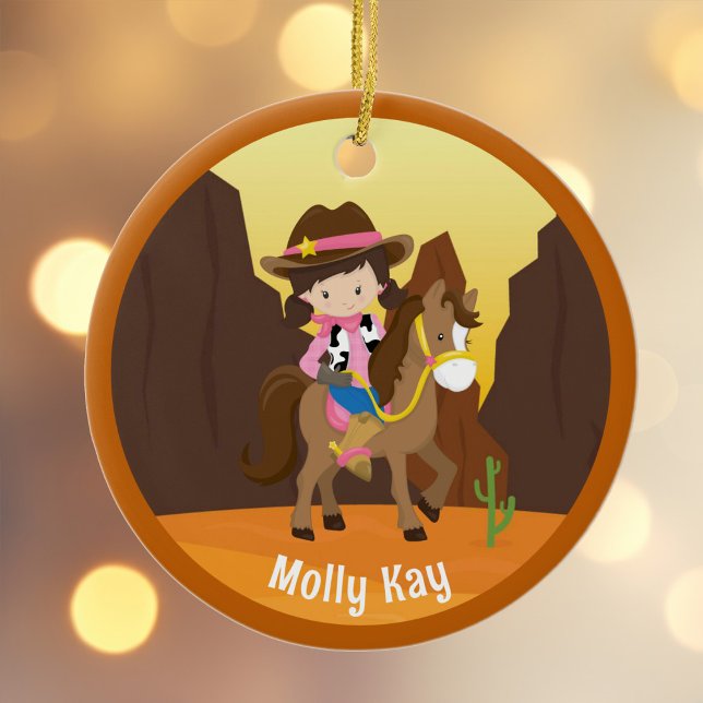 Niedlich Cowgirl Personalisiert Kids Name Weihnach Keramik Ornament (Von Creator hochgeladen)