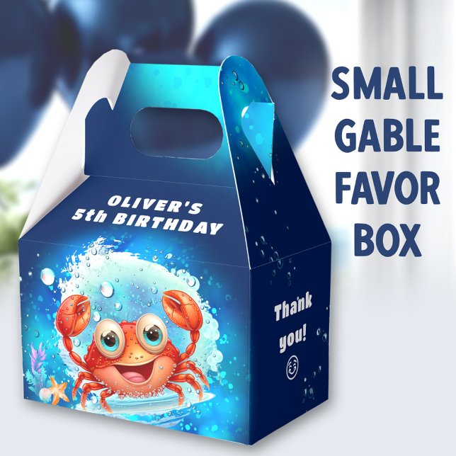 Niedlich Crab Boy Birthday Navy Blue Pool Party Geschenkschachtel (Cute Crab Small Gable Favor Boxes - You can choose from 3 sizes of these gable favor boxes)