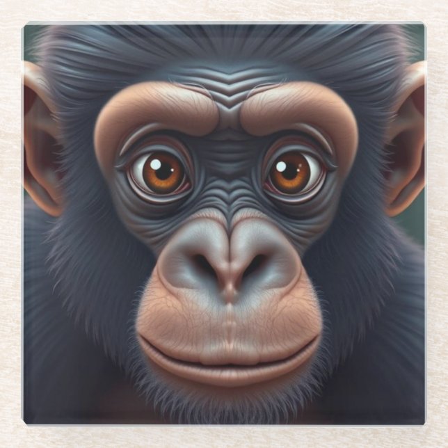 Niedlich Crazy Funny Chimpanzee Anime Portrait Glasuntersetzer (Vorderseite)
