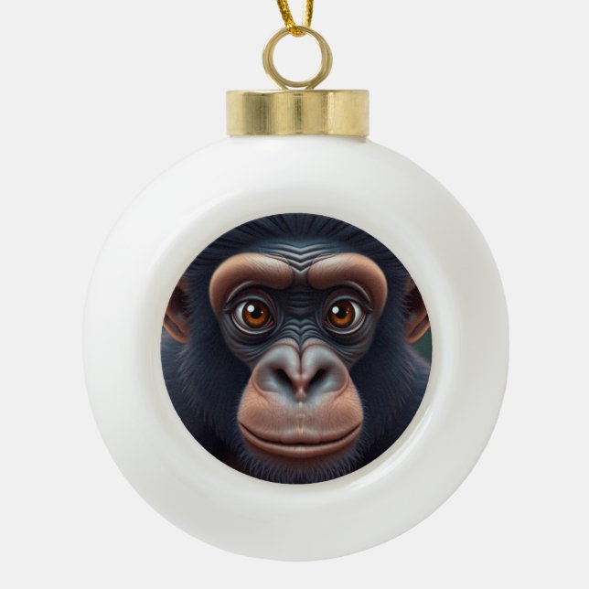 Niedlich Crazy Funny Chimpanzee Anime Portrait Keramik Kugel-Ornament (Vorderseite)