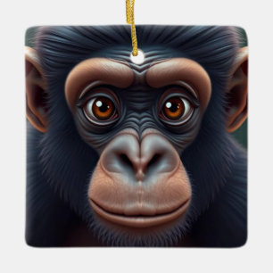 Niedlich Crazy Funny Chimpanzee Anime Portrait Keramikornament