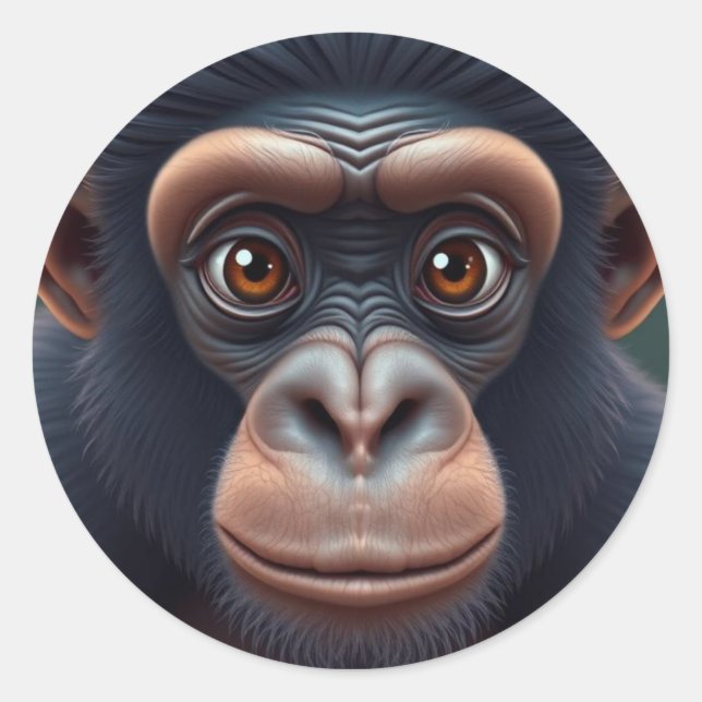 Niedlich Crazy Funny Chimpanzee Anime Portrait Runder Aufkleber
