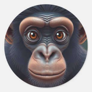 Niedlich Crazy Funny Chimpanzee Anime Portrait Runder Aufkleber
