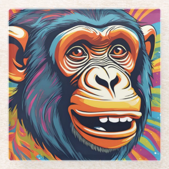 Niedlich Crazy Funny Chimpanzee Glasuntersetzer (Vorderseite)