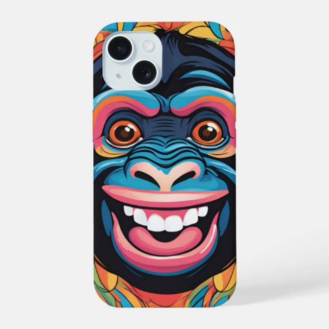Niedlich Crazy Funny Chimpanzee iPhone 15 Hülle (Rückseite)
