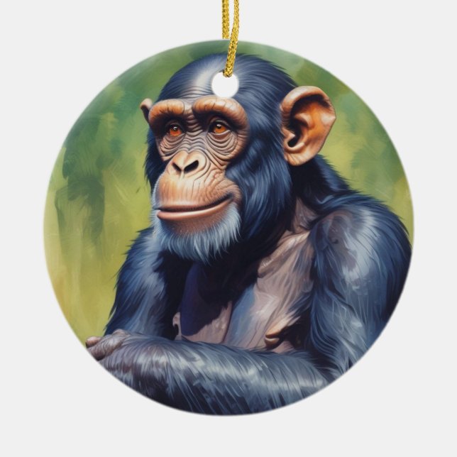 Niedlich Crazy Funny Chimpanzee Keramik Ornament (Vorne)