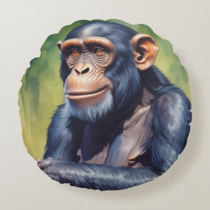 Niedlich Crazy Funny Chimpanzee Rundes Kissen