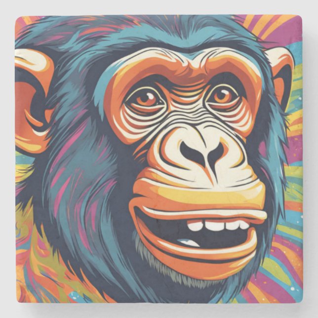Niedlich Crazy Funny Chimpanzee Steinuntersetzer (Vorderseite)