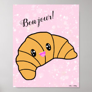 Niedlich Croissant Bonjour Paris Bäckerei Café Pin Poster