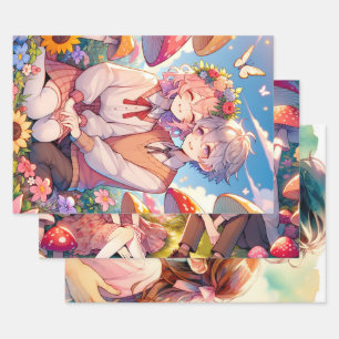 Niedlich Cudly Anime Couple Whimsical Romantic Geschenkpapier Set