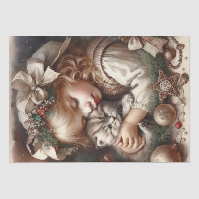 Niedlich Cudly Kitten Weihnachten Seidenpapier (Vorderseite)