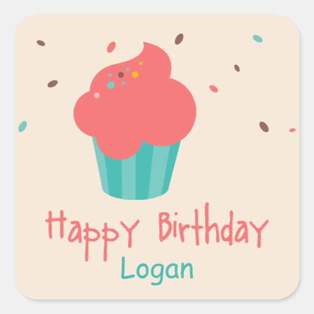 Niedlich Cupcake Birthday wünscht Quadratischer Aufkleber (Vorderseite)