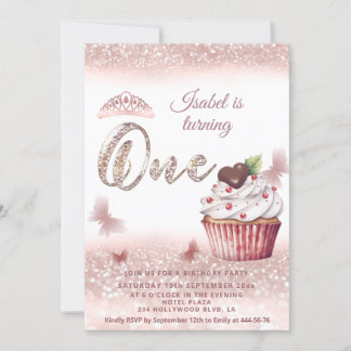 Niedlich Cupcake Rose Goldglatter Schmetterling Ti Einladung