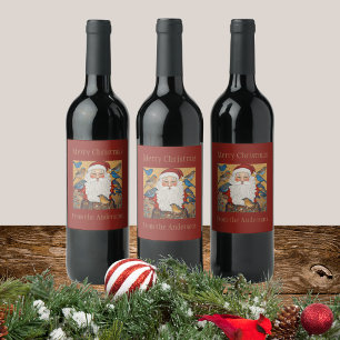 Niedlich Custom Rich Red Santa Claus Bluebirds Weinetikett