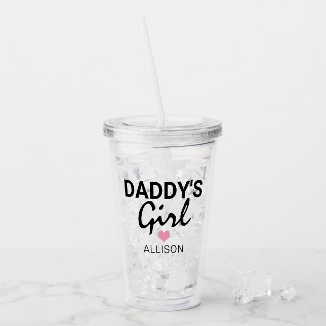 Niedlich Daddys Girl Pink Herz Personalisierte Kin Acryltrinkbecher (Vorderseite Ice)