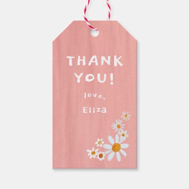 Niedlich Daisies Gouache Custom Baby Shower DANKE Geschenkanhänger (Vorderseite)