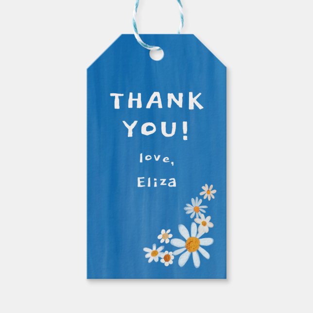 Niedlich Daisies Gouache Custom Baby Shower DANKE Geschenkanhänger (Vorderseite)