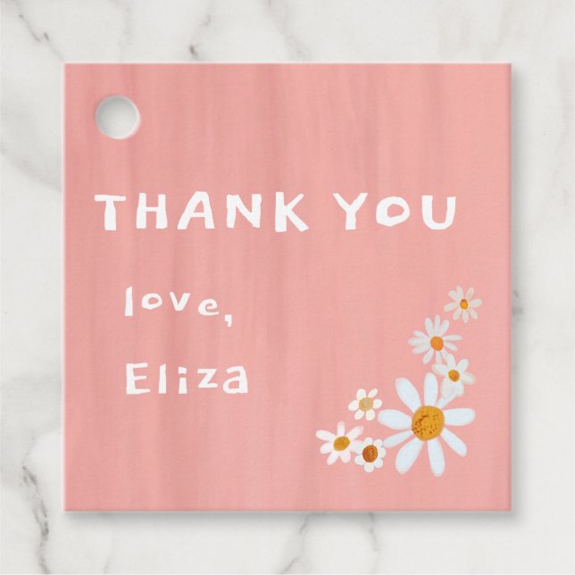 Niedlich Daisies Gouache Custom Baby Shower DANKE Geschenkanhänger (Vorderseite)