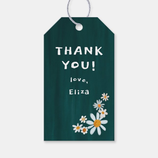 Niedlich Daisies Gouache Custom Baby Shower DANKE Geschenkanhänger (Vorderseite)