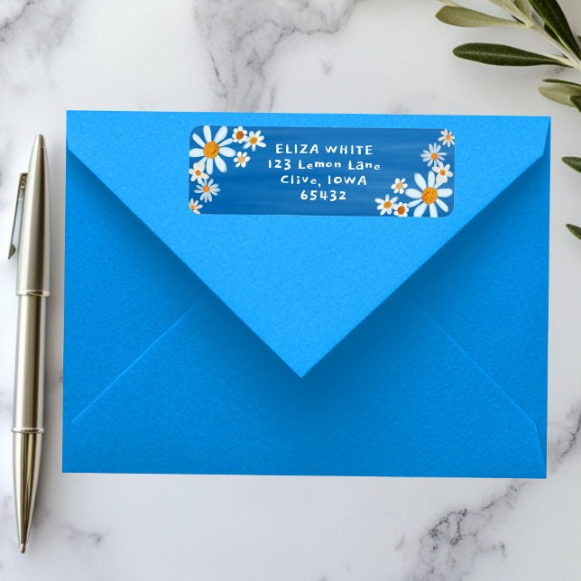 Niedlich Daisies Gouache Custom Blue Rücksendeadre (Cute Daisies Gouache Custom Blue Return Address Label Sticker
)