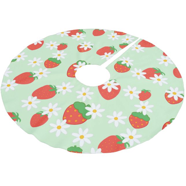 Niedlich Daisy Blume Erdbeere Weihnachts Muster Polyester Weihnachtsbaumdecke (Schrägansicht)