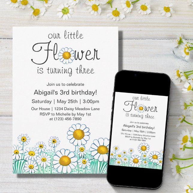 Niedlich Daisy Blume Fun Floral Geburtstag Einladung (Von Creator hochgeladen)