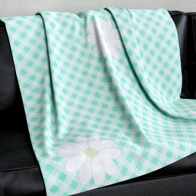 Niedlich Daisy Blume Mint Green Gingham Karo Fleecedecke (A cute daisy and gingham check pattern fleece blanket just for you. Perfect for summer picnics)